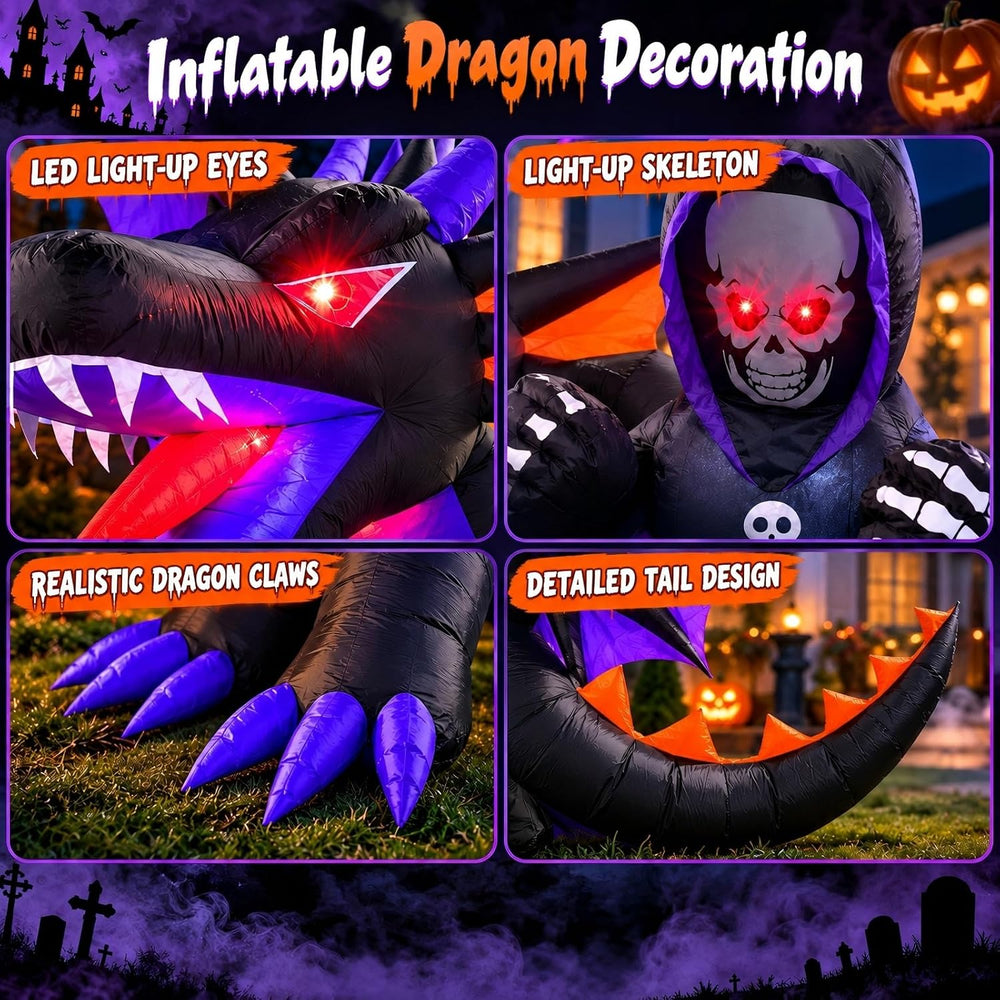 Skirfy 7FT Halloween Inflatable Dragon with LED Lights for Outdoor
