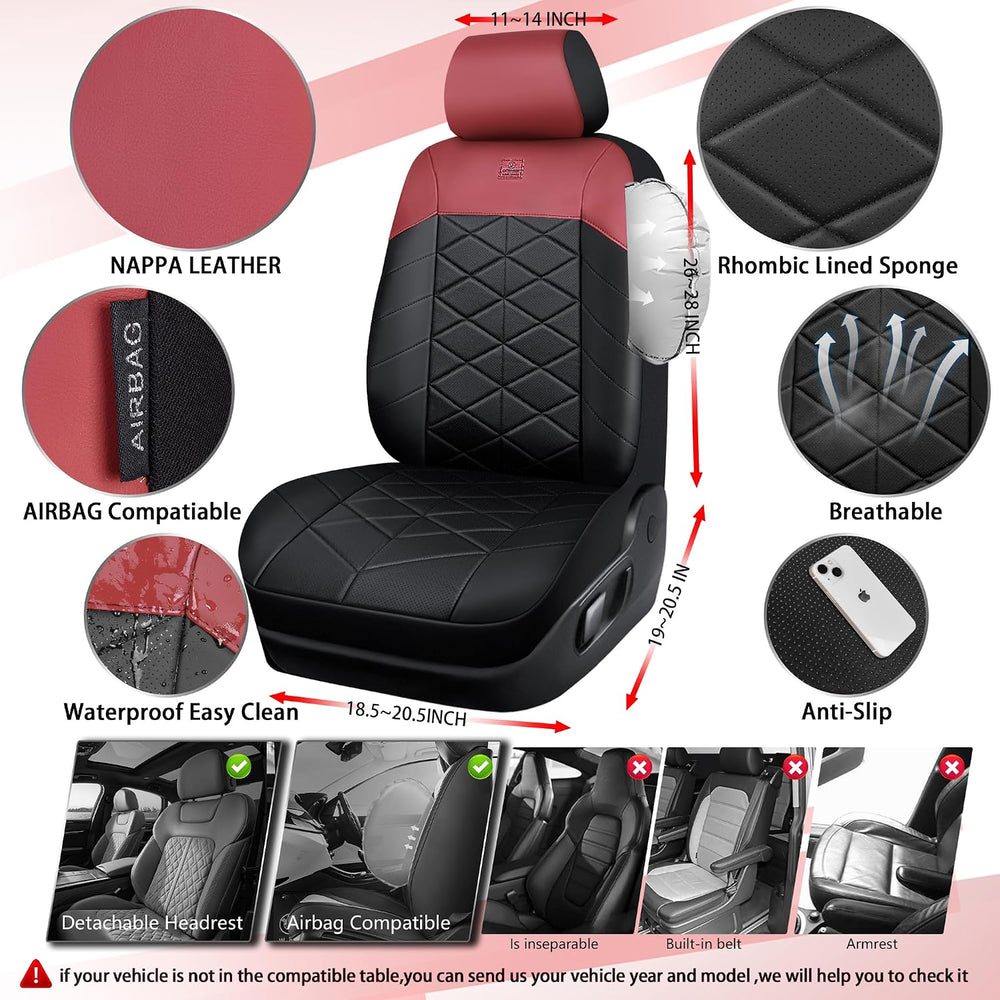 CAR PASS Luxury Memory Foam Leather Seat Covers Full Set, Breathable Perforat...