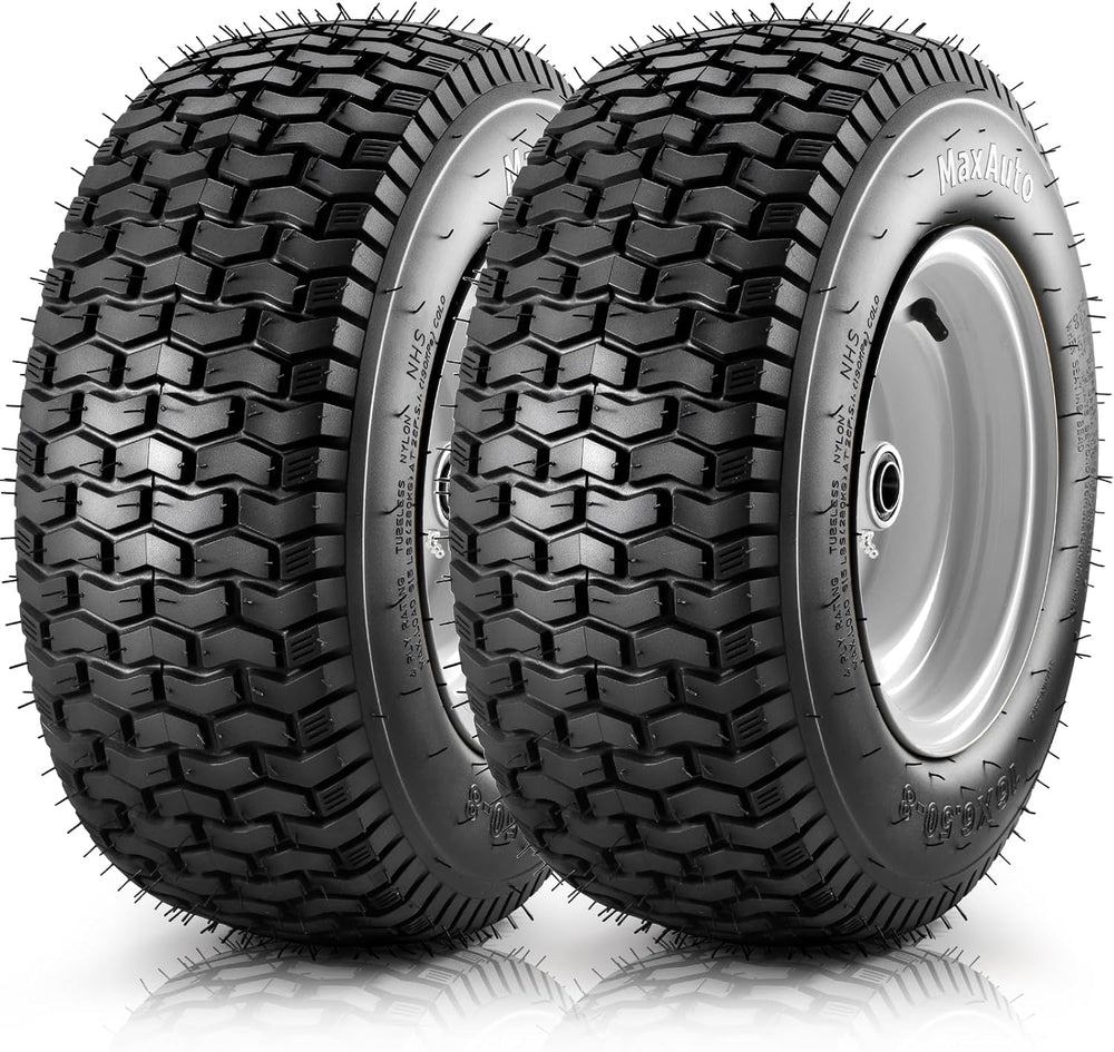 MaxAuto 16x6.50-8 Lawn Mower Tires with Rim, 3" Centered Hub, 3/4" ...