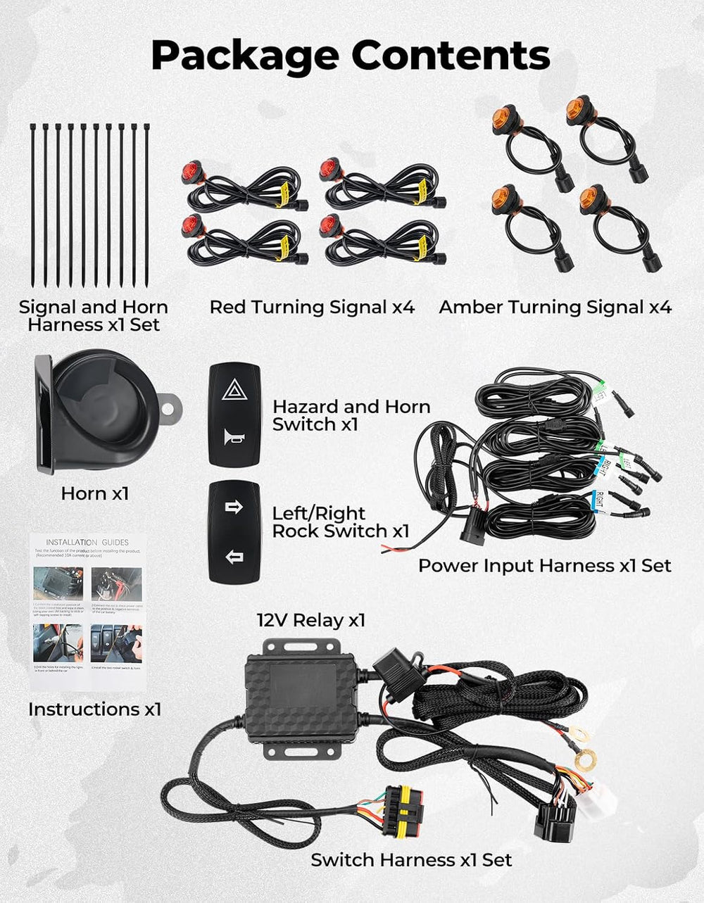 KEMIMOTO UTV Turn Signal Kit with 110D Horn, Pre-Wired, Plug and Play UTV Bli...