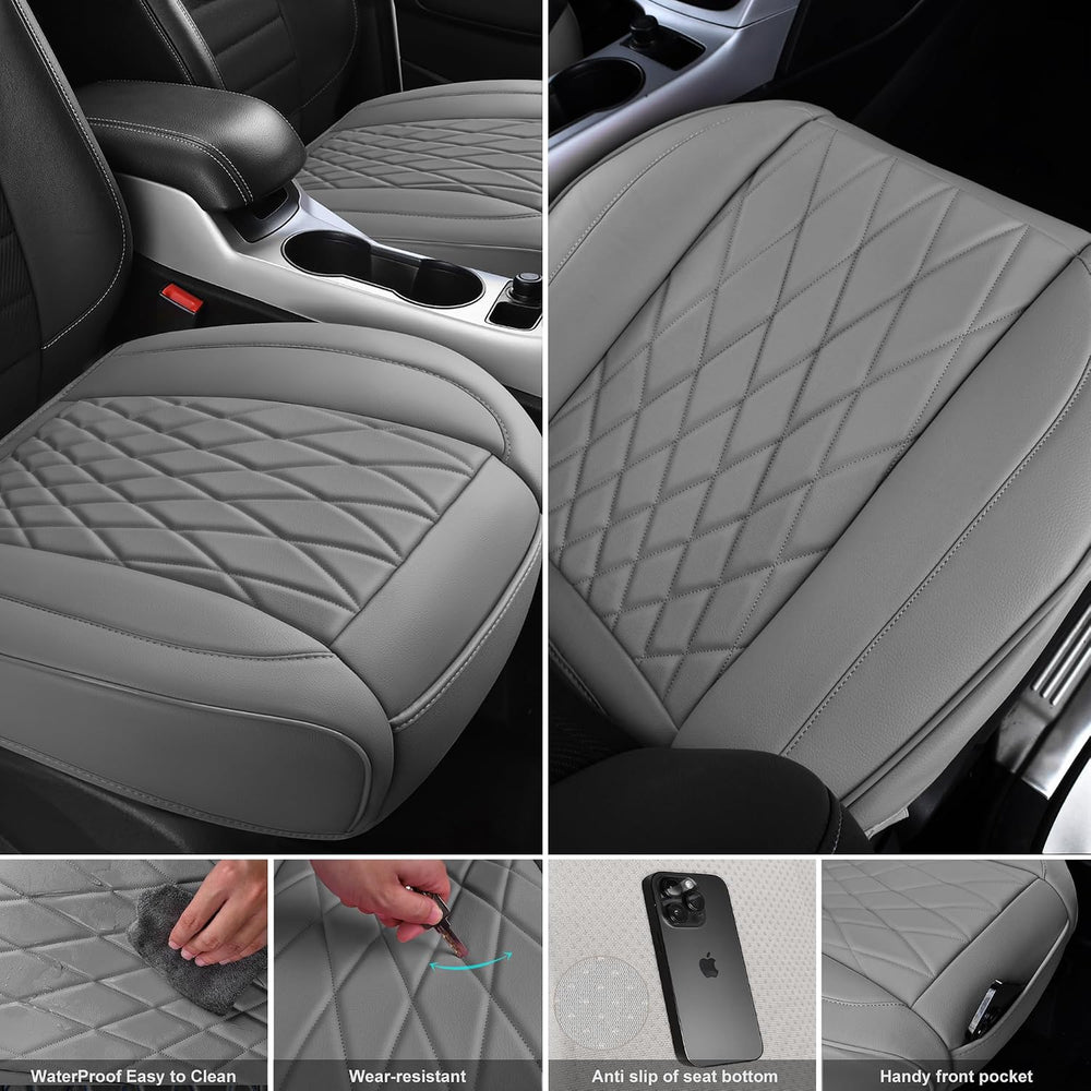 CAR PASS 2 Pack Leather Front Car Seat Covers, Bottom Seat Covers Full Wrappe...