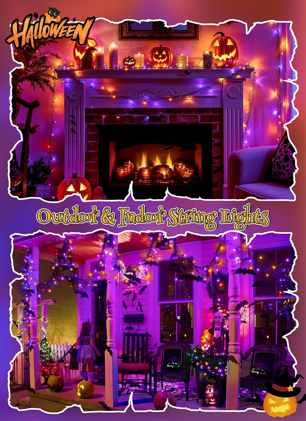 Brightown 4 Pack Solar Halloween Lights, 184FT 480 LED, Orange and Purple
