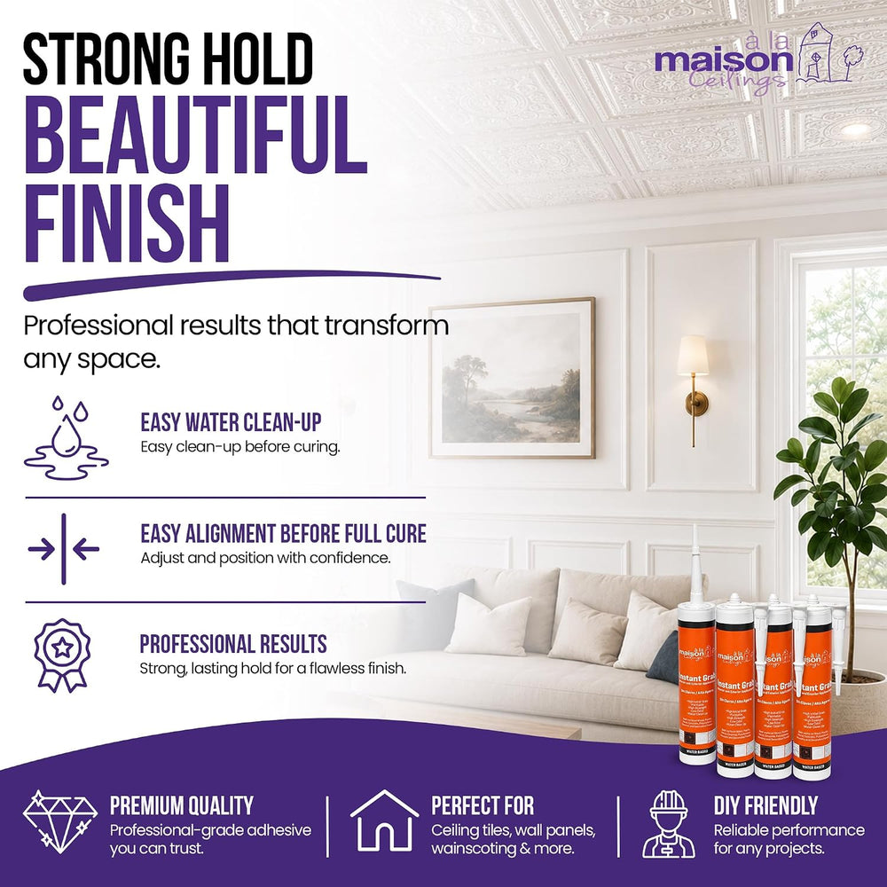 ร LA MAISON CEILINGS Instant Grab White Adhesive - Ceiling Tile Wall Panel &a...