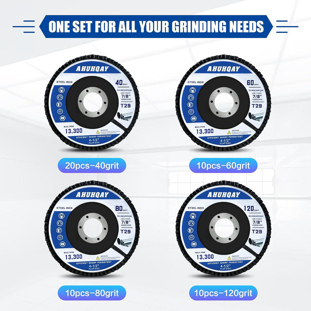50 Pack Flap Discs 4 1/2" for Angle Grinder, 40/60/80/120 Grit, T29 Flap...