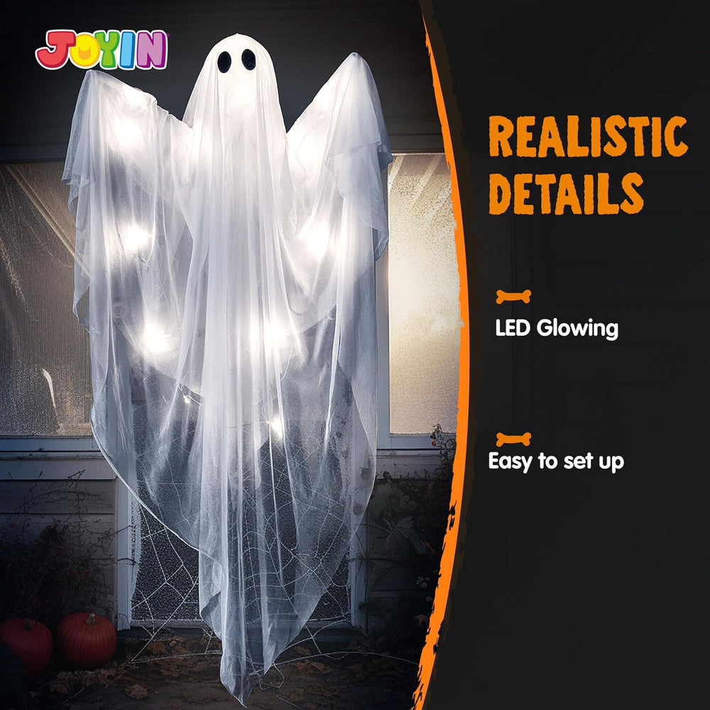 JOYIN 2 Pcs 47โ Halloween Light up Hanging Ghost Decorations Outdoor, Cold Wh...