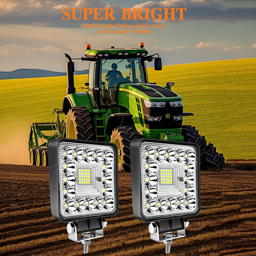 LED Tractor Work Light 4 Inch 123W 12V 24V Square Light Bars Spot Flood Off R...