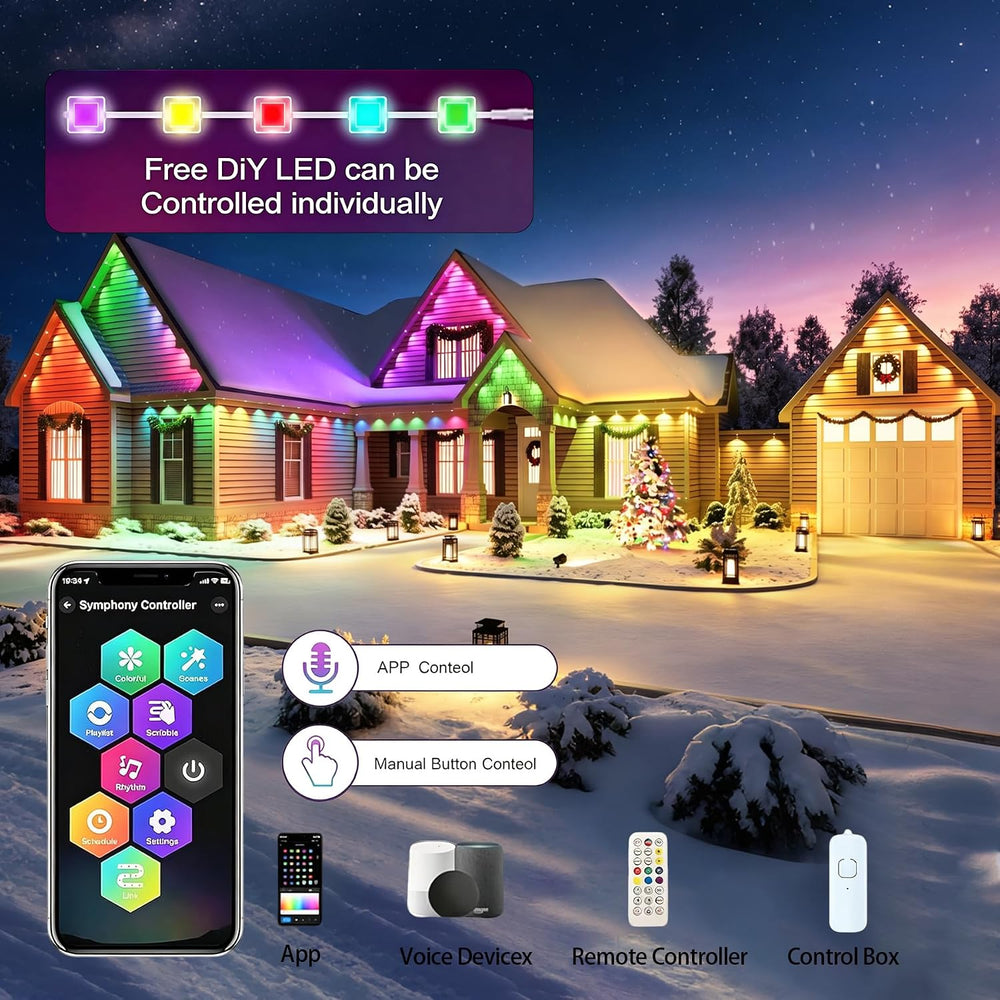 Permanent Outdoor Lights 150ft RGB+IC Outdoor String Lights App&Voice Con...