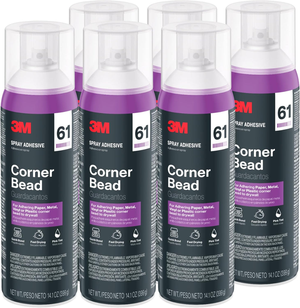 3M Corner Bead 61 Spray Adhesive, 14.1 oz. (Pack of 6), Low VOC, Quick Bond, ...