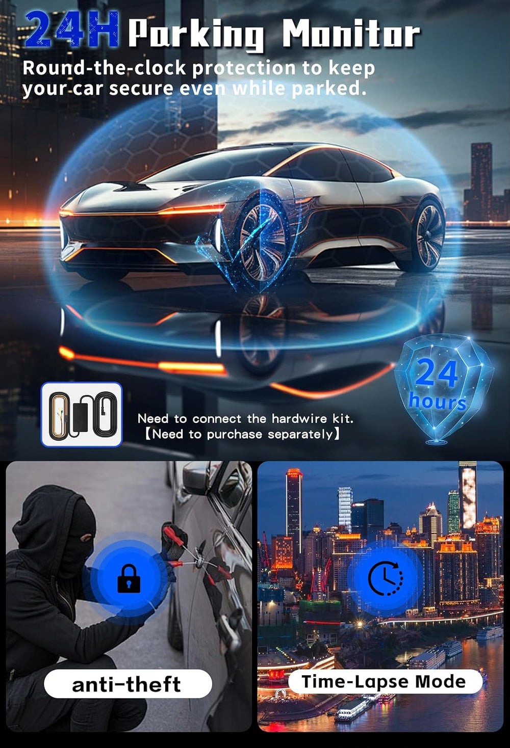 4 Channel 360° Dash Cam, 2.5K Front + 1080P, GPS & 128GB Card