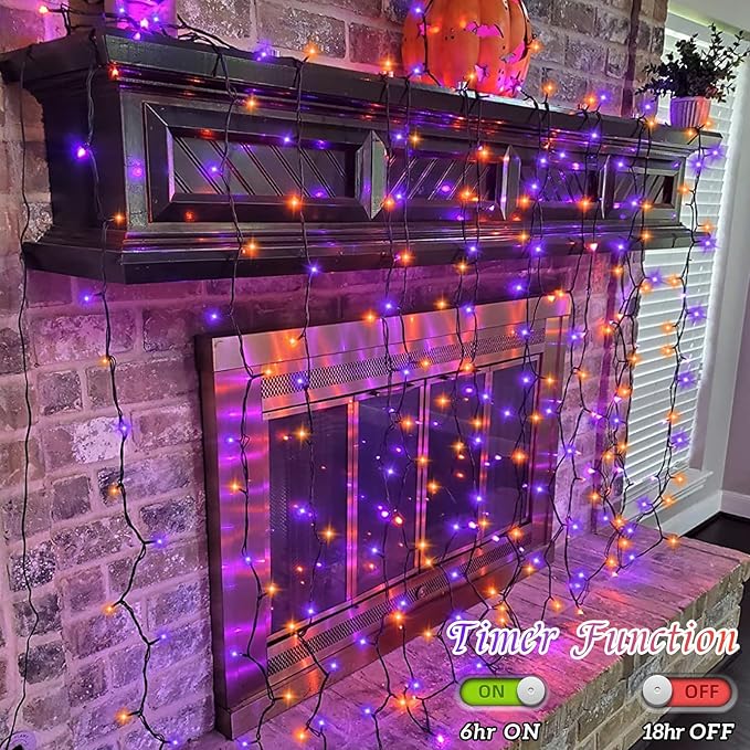 YEGUO 165ft 500 LED Halloween Lights Outdoor Waterproof, Orange and Purple St...