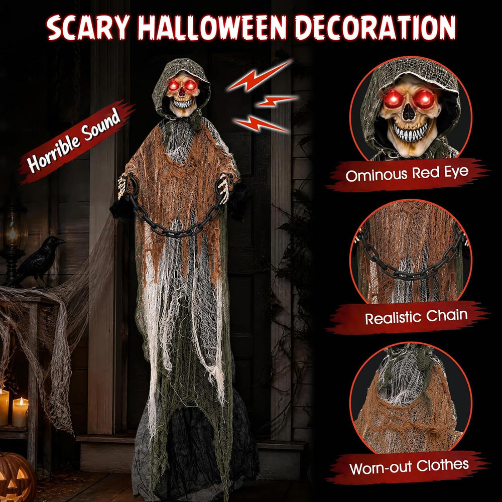 Tangkula 5.7 FT Life-Size Animated Halloween Skeleton Reaper with Chain