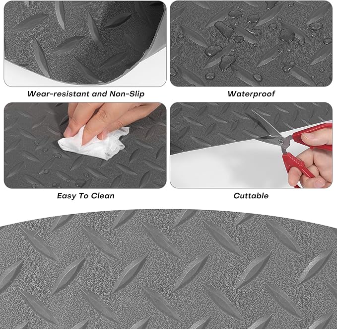Boshen 7.5Ft x 17Ft Rubber Flooring Mats 1.6mm Diamond Plate Flooring Roll