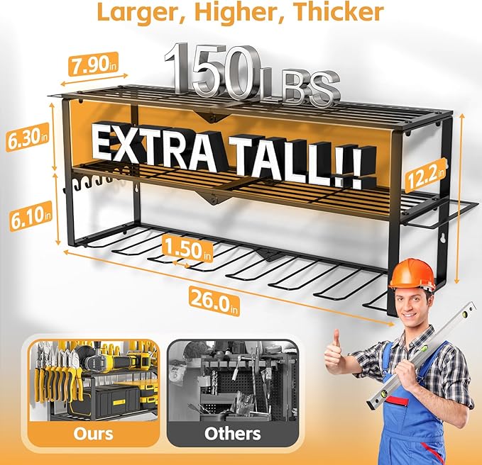 Power Tool Organizer Wall Mount Cordless, 15 Min Fast Install Metal Garage Tool