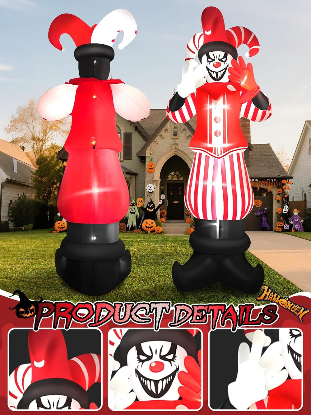 12FT Giant Halloween Inflatable Decoration, Kalolary Red Costume Scary Clown ...