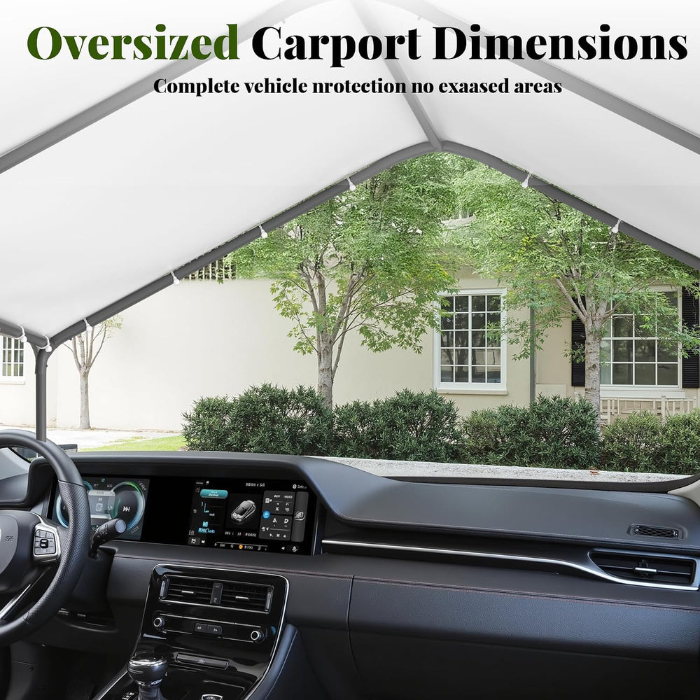 Carport, 10‘ x 20’ Garage Car Canopy w/Water-Resistant Top Cover, White