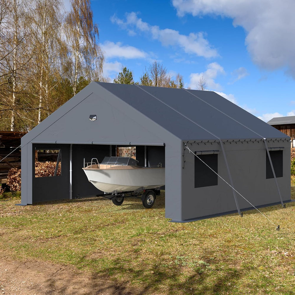 20x20 Heavy Duty Carport, Portable Garage with Doors & Windows