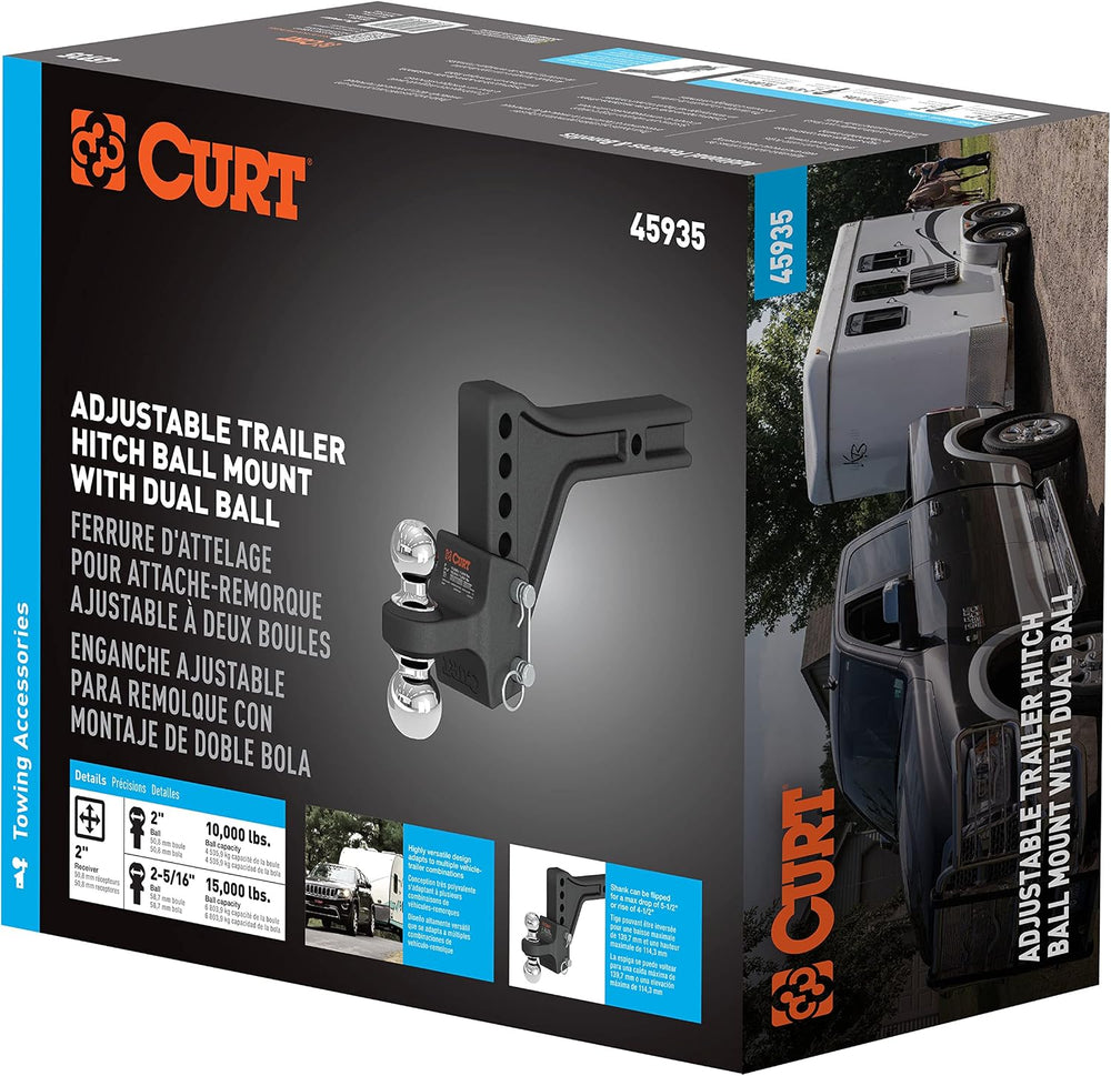 CURT 45935 Adjustable Dual-Ball Hitch Mount, 2" Shank, 15,000 lb