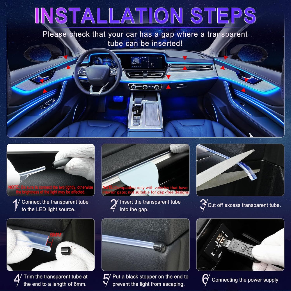 LivTee Smart LED Car Lights Interior with USB Port, LED Strip Fiber Optic Amb...