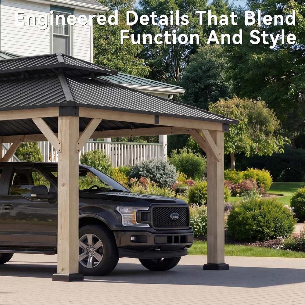 Aoxun 12x16 FT Heavy Duty Cedar Wood Carport, Double Galvanized Steel Roof