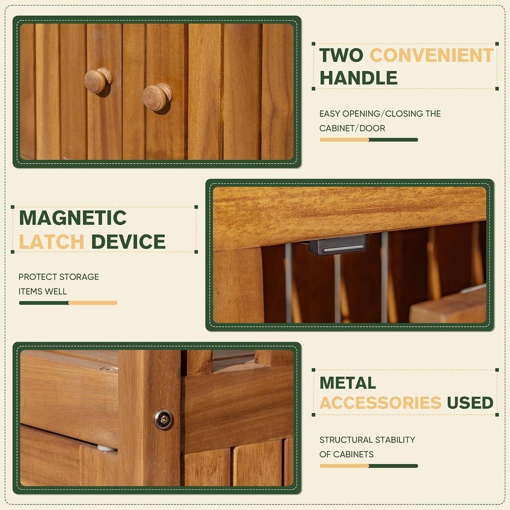 Greesum 2โTier Acacia Wood Outdoor Storage Cabinet with 2 Magnetic Doors