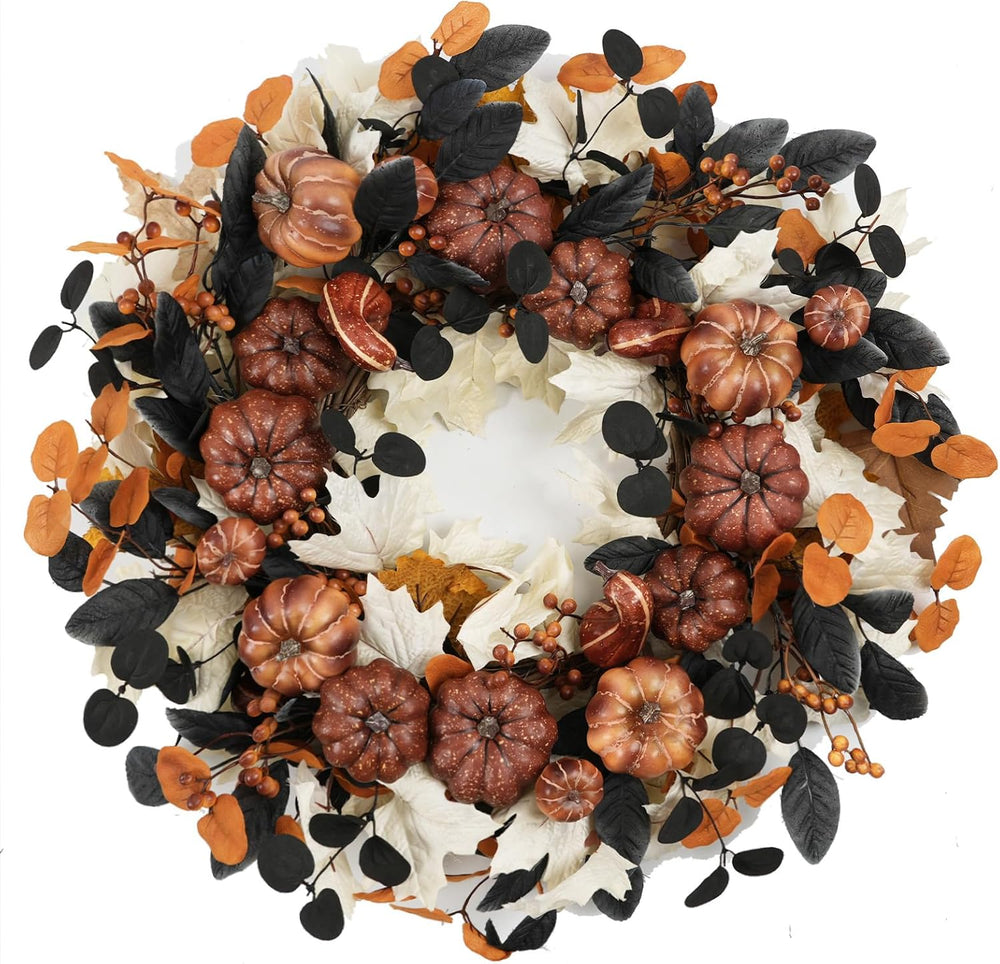 24" Fall Pumpkin Wreath Artificial Halloween Wreath for Front Door