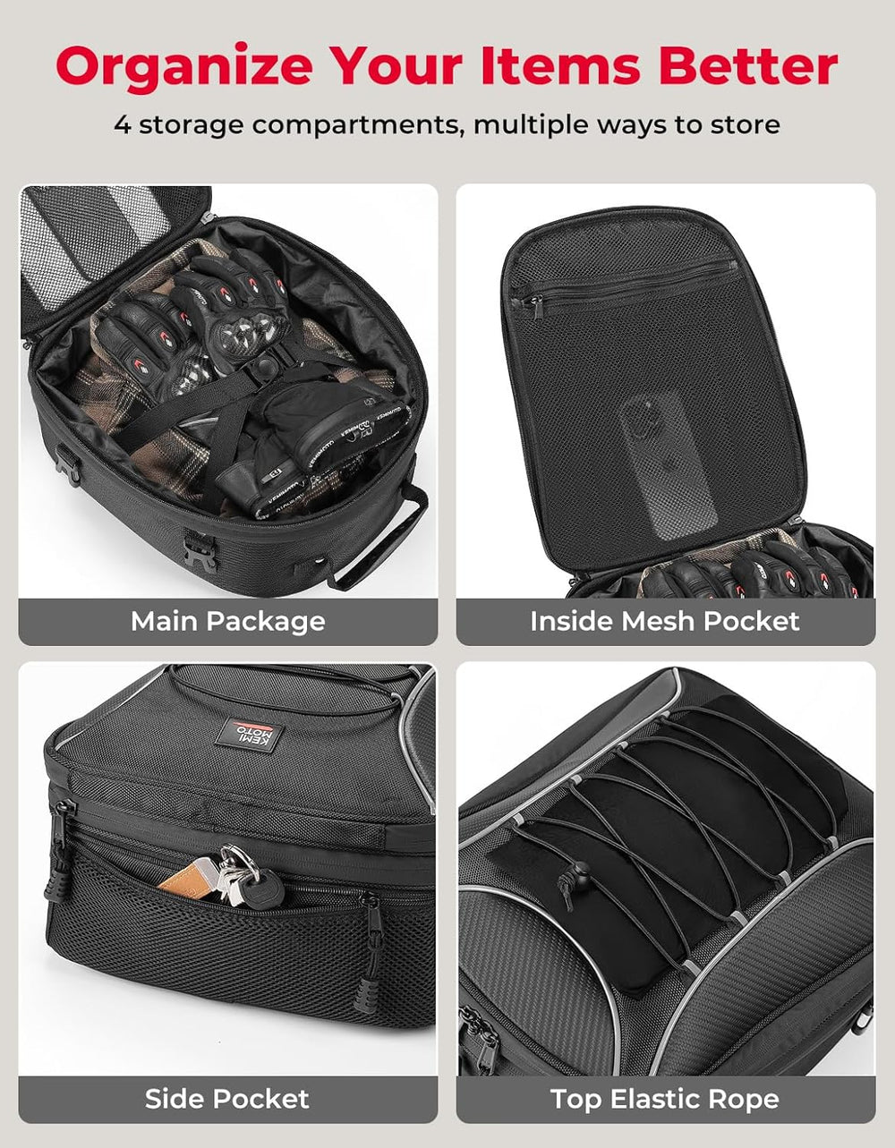 KEMIMOTO Motorcycle Tail Bag, Dual Use Motorcycle Rear Seat Bag with Waterpro...