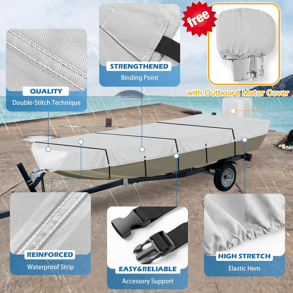 Solim 14FT Jon Boat Cover with Motor Cover, 1200D PU Waterproof Trailerable