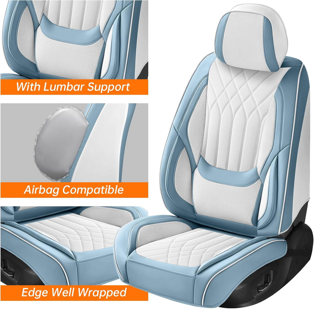 Blue White Car Seat Covers Full Set Universal 5-Seat Full Coverage