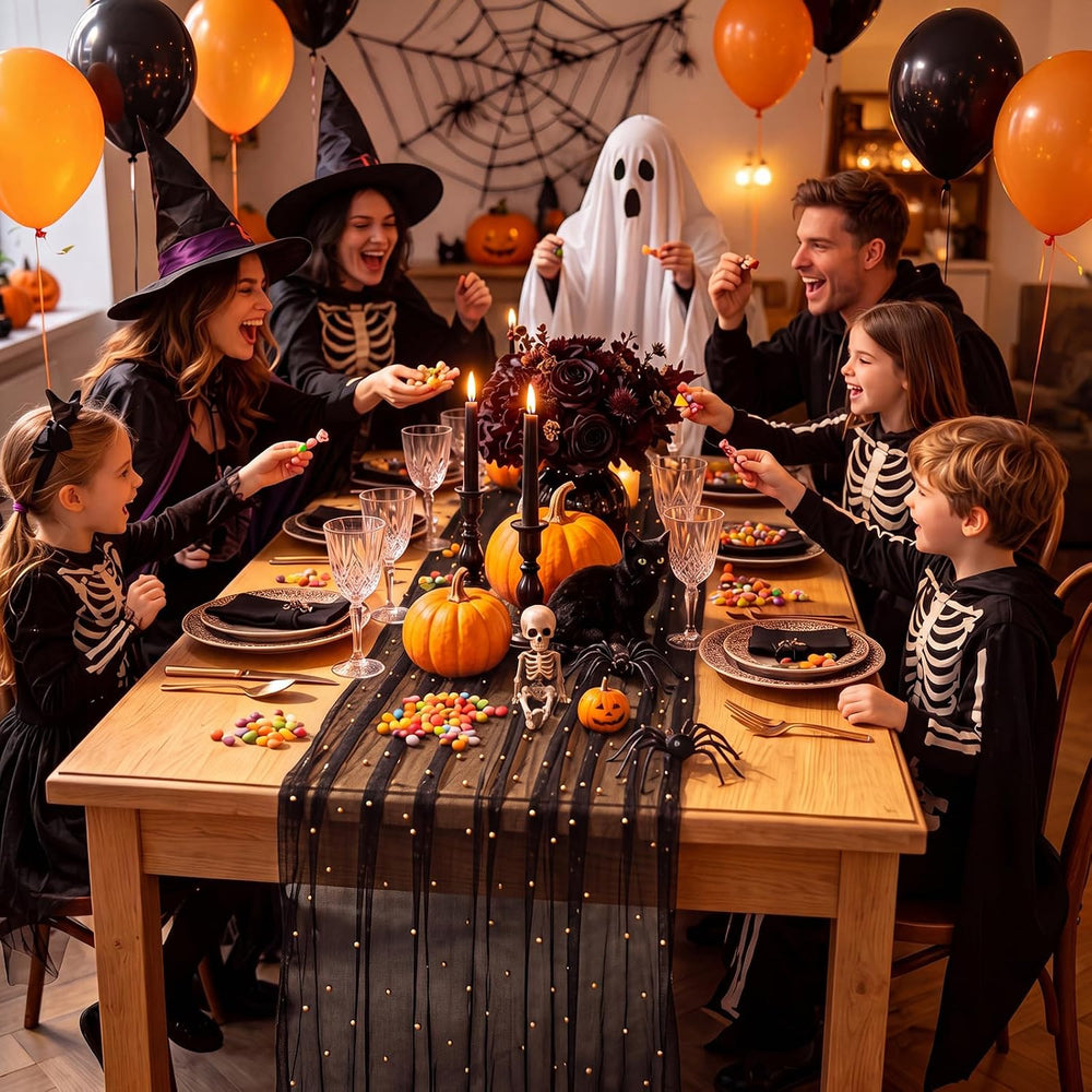 10 Pcs Halloween Black Pearl Gauze Table Runner 120 Inch 10ft