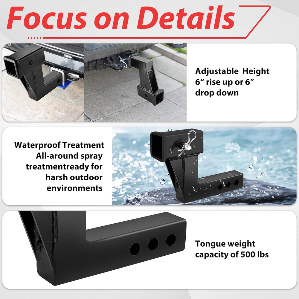 2 Inch Trailer Hitch Receiver Extension with 6 inch Rise/Drop Compatible with...