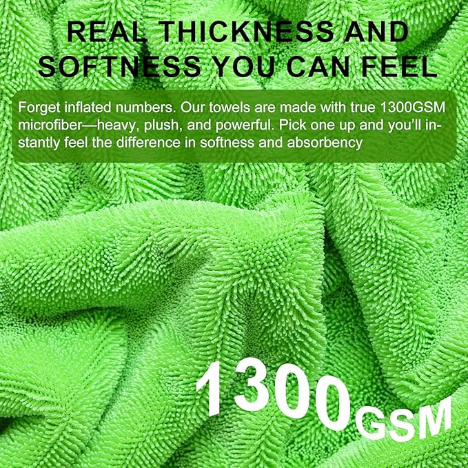 2 Pack XL Car Drying Towel – 1300GSM Ultra Absorbent Microfiber, Twisted Loop
