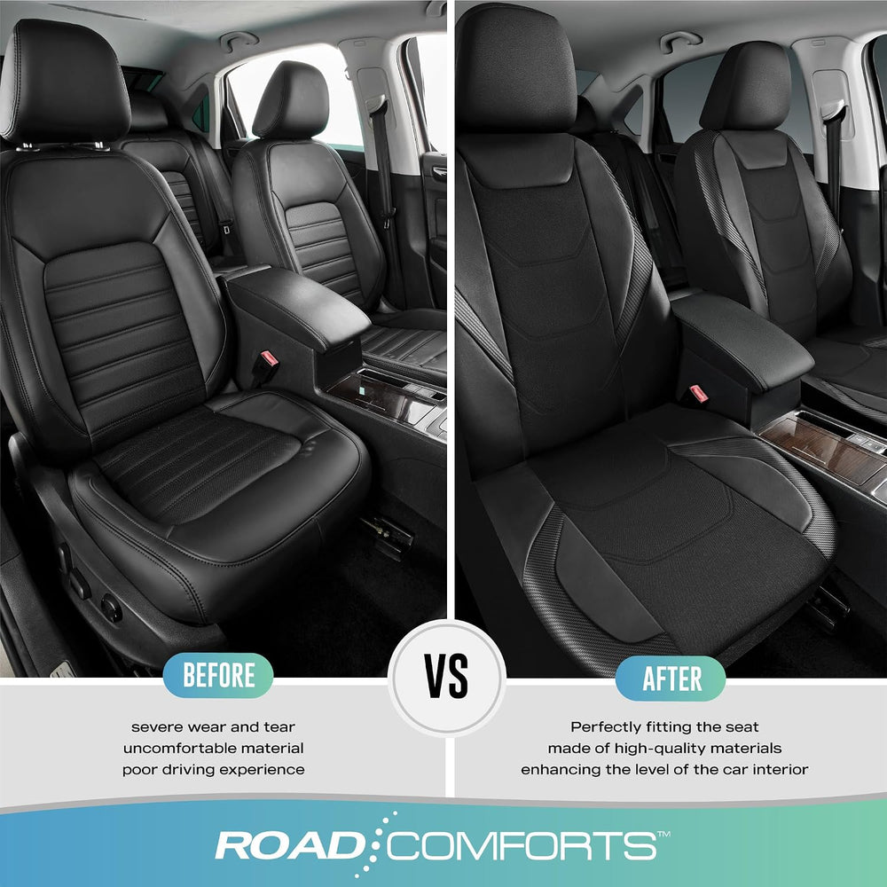 Road Comforts Car Seat Cover, Leather Mesh Front Seat Cover, Universal Fit fo...