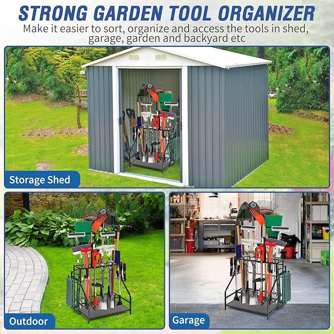 Garden Tool Organizer for Garage, Garden Tool Rack, Yard Tool Holder for Garage