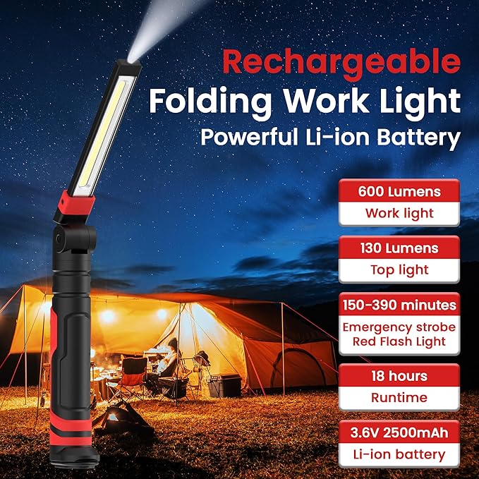 Rechargeable Work Light 2500mAh Magnetic LED Work Light Flashlight Mechanic (...