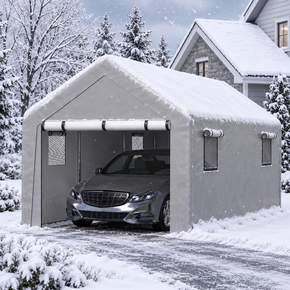 Jocoevol Carport 10x20 FT Enclosed Carport with Roll-up Windows, Portable Gar...
