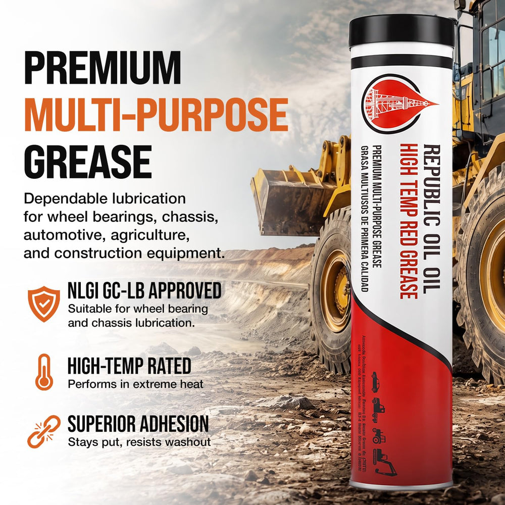 Republic Oil Premium Red #1 Lithium Complex Multi-Purpose Grease Tubes 10x14o...