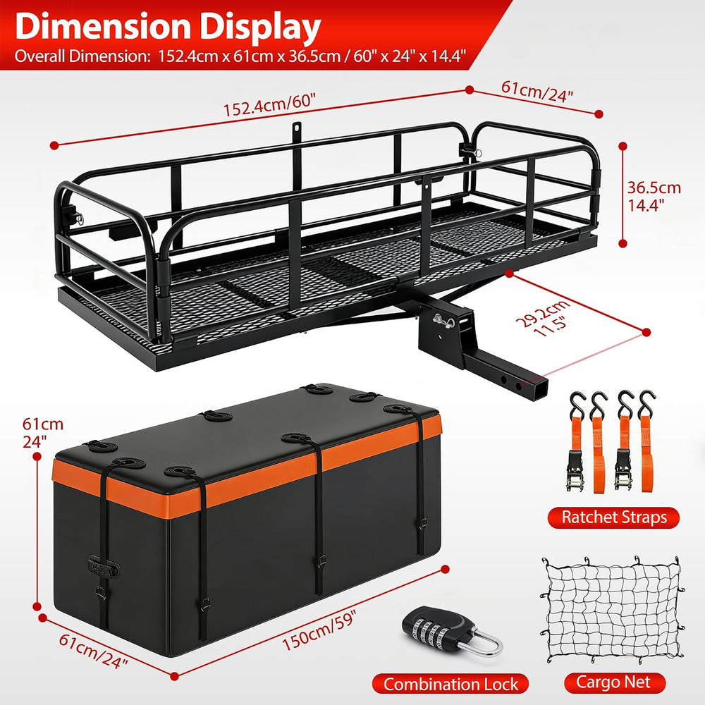 500 LBS Folding Hitch Cargo Carrier Basket 60" X 24" X 14.4"+ ...