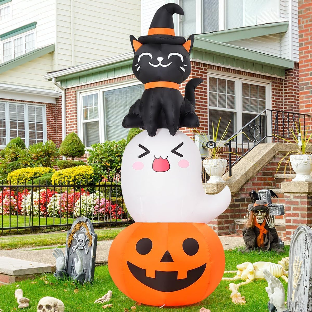 COMIN 6 FT Halloween Inflatables Pumpkin Ghost Cat Combo Outdoor Decorations ...
