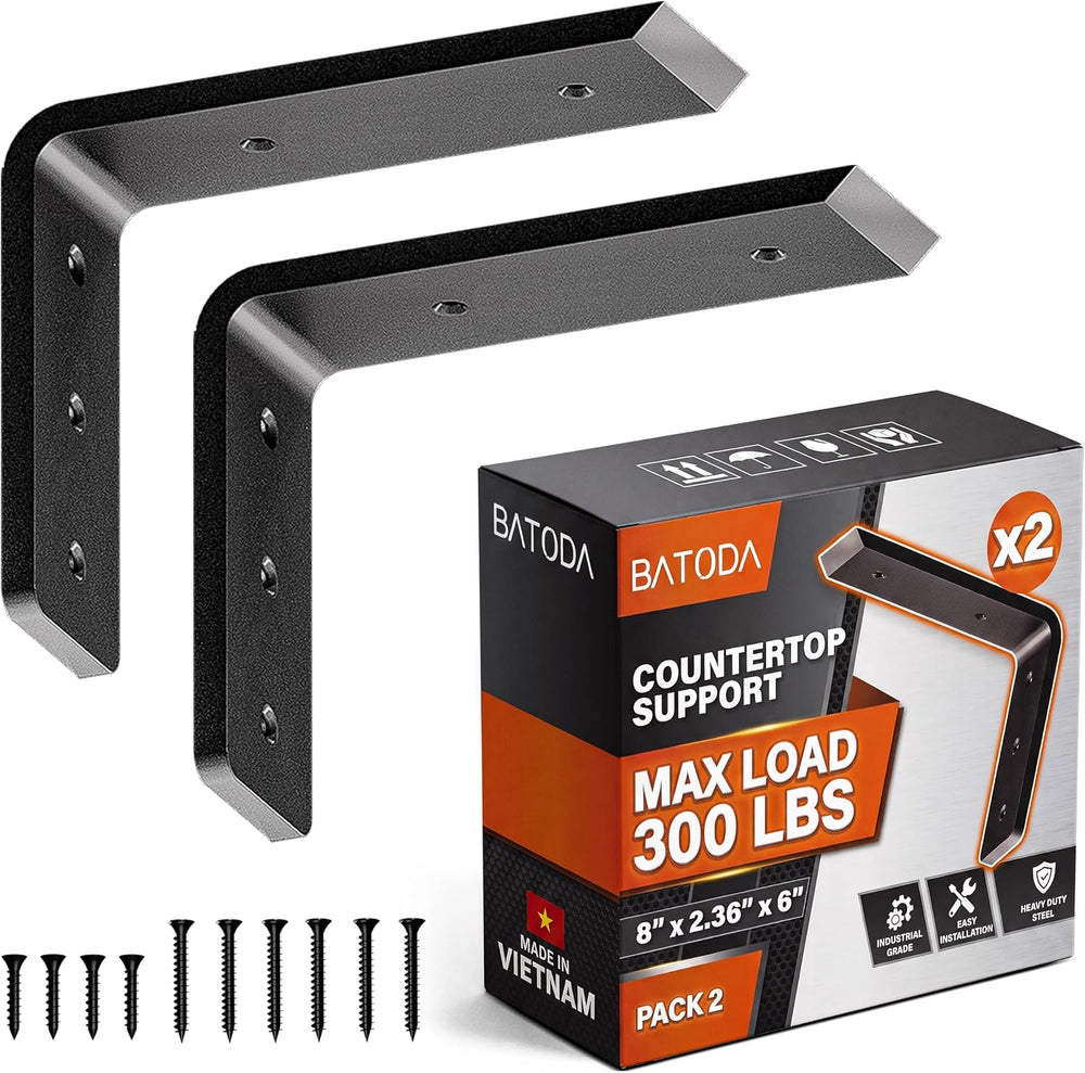 BATODA 8” Countertop Support Steel Brackets (2 PCS), Heavy Duty L Bracket