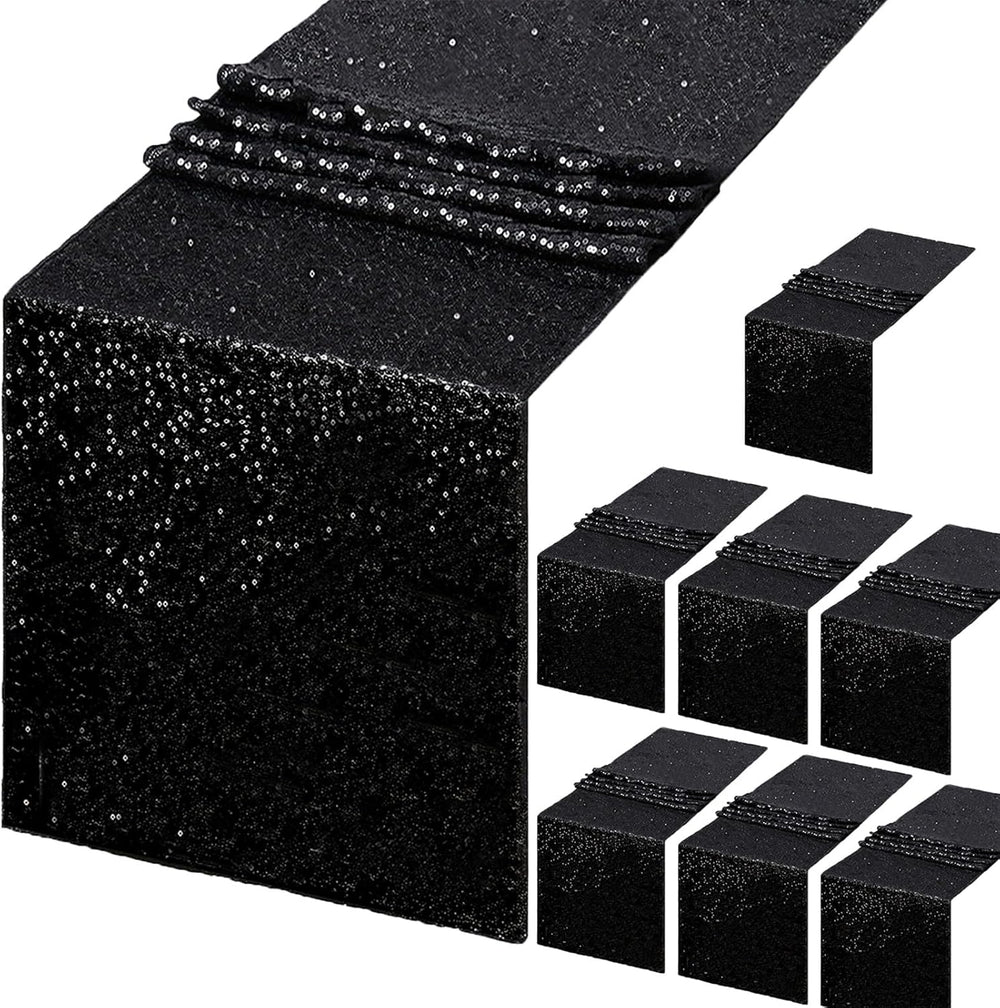 B-COOL Sequin Black Table Runner: 8 Pack 12x72Inch Glitter Decoration Sparkly...