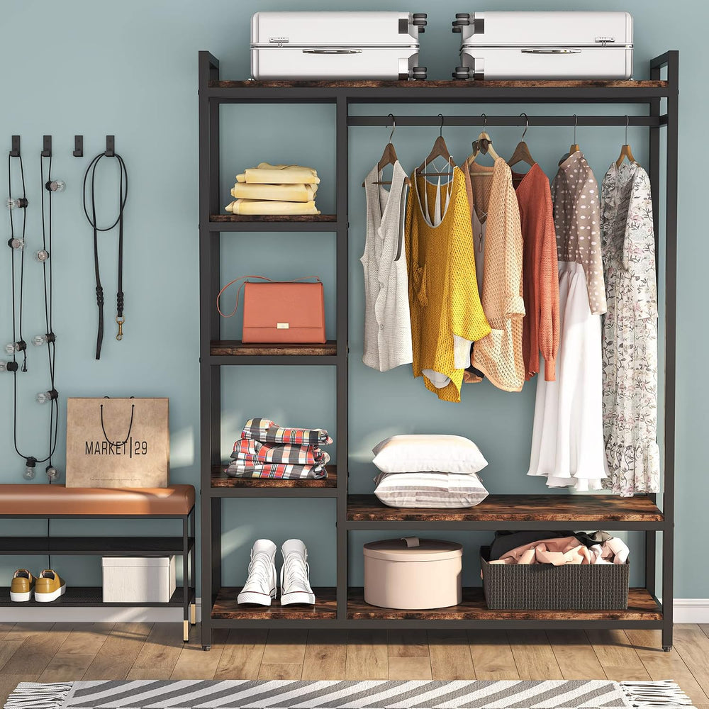 LITTLE TREE Heavy Duty Garment Rack, Portable Closet Wardrobe, 5-Tier Metal S...