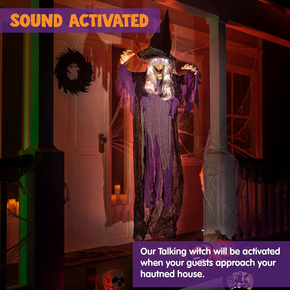 JOYIN 72โ Halloween Hanging Witch Decorations Outdoor, Flying Talking Ghost D...