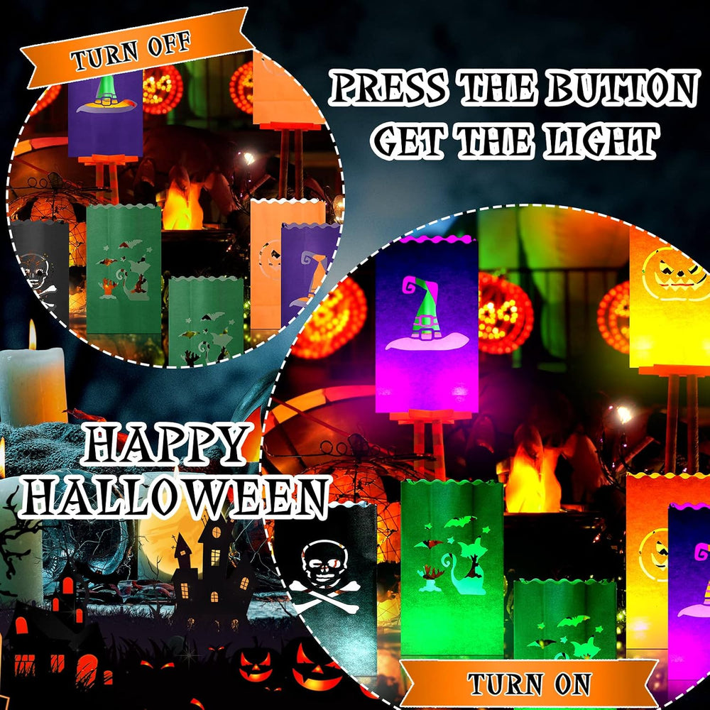 Meanplan 48 Pcs Halloween Luminary Bags with LED Light Candles Set, Novel