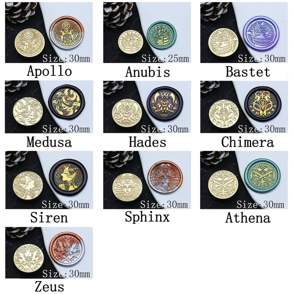 10PCS Mythical Wax Seal Set - Retro Brass Sealed Stamp, Removable Sealing Wax...