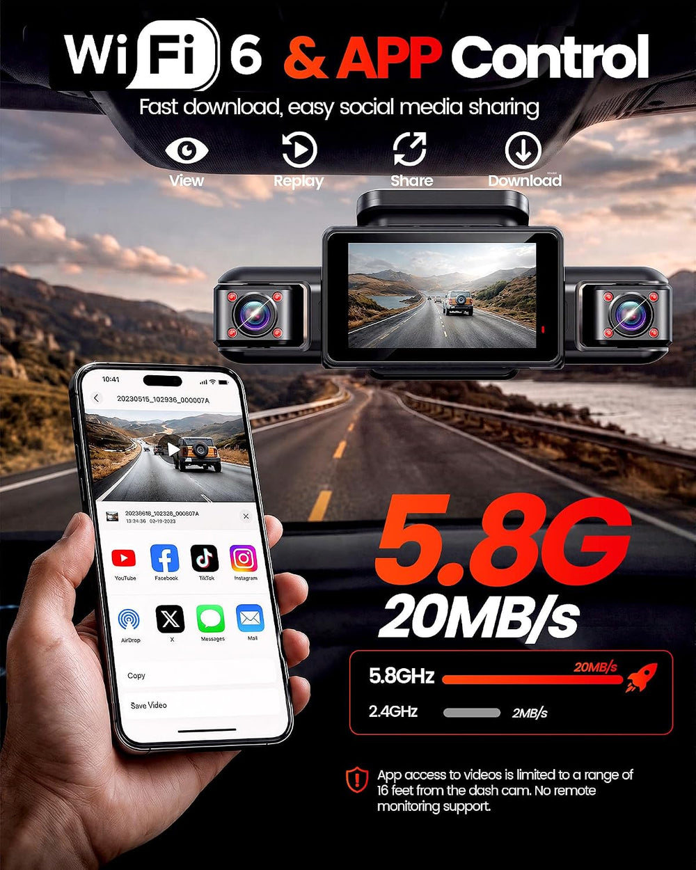 AI 5 Channel Telephoto Dash Cam Front and Rear, 4K 360° Camera Car