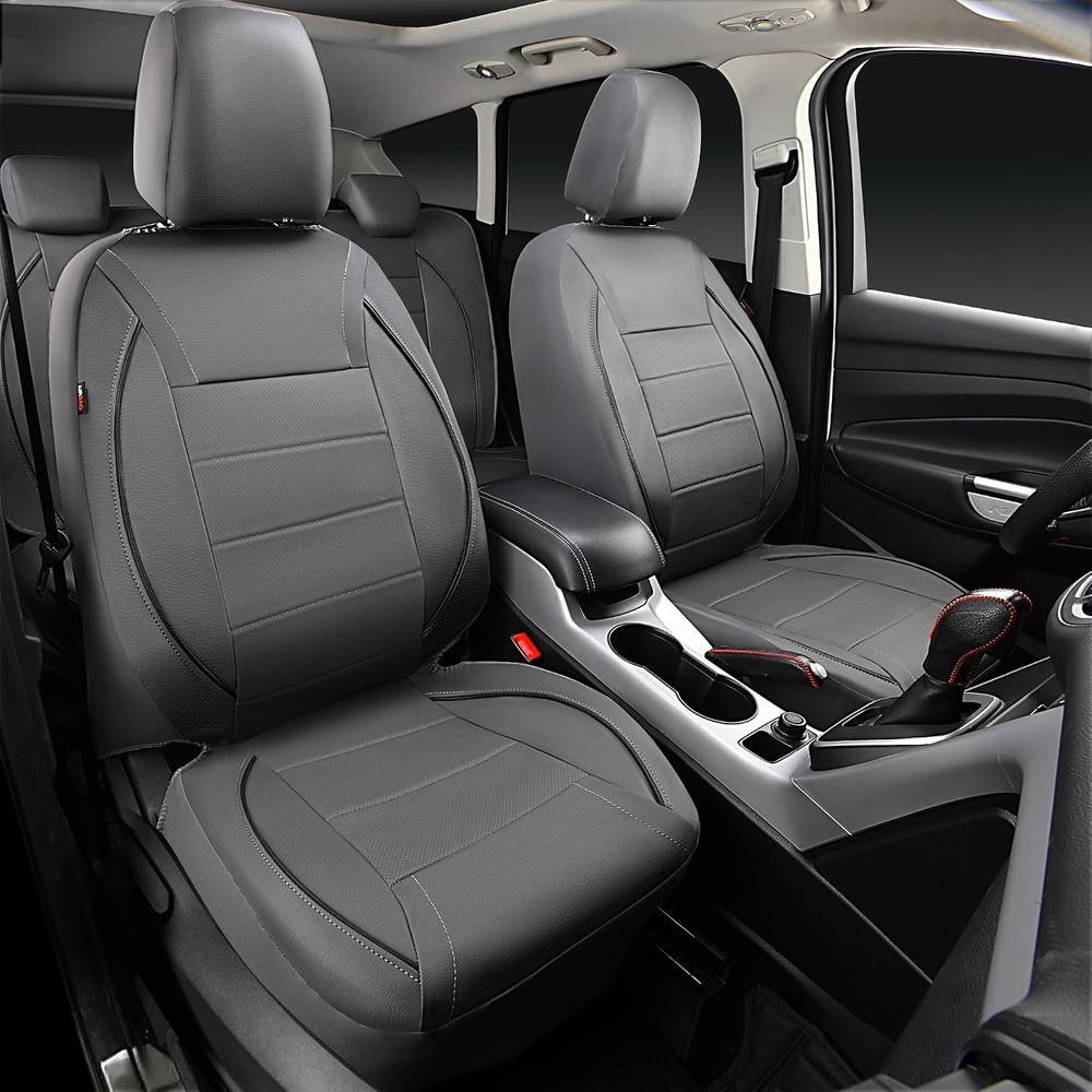CAR PASS Piping Faux Leather Car Seat Cover Full Set,Grey Breathable Leather ...