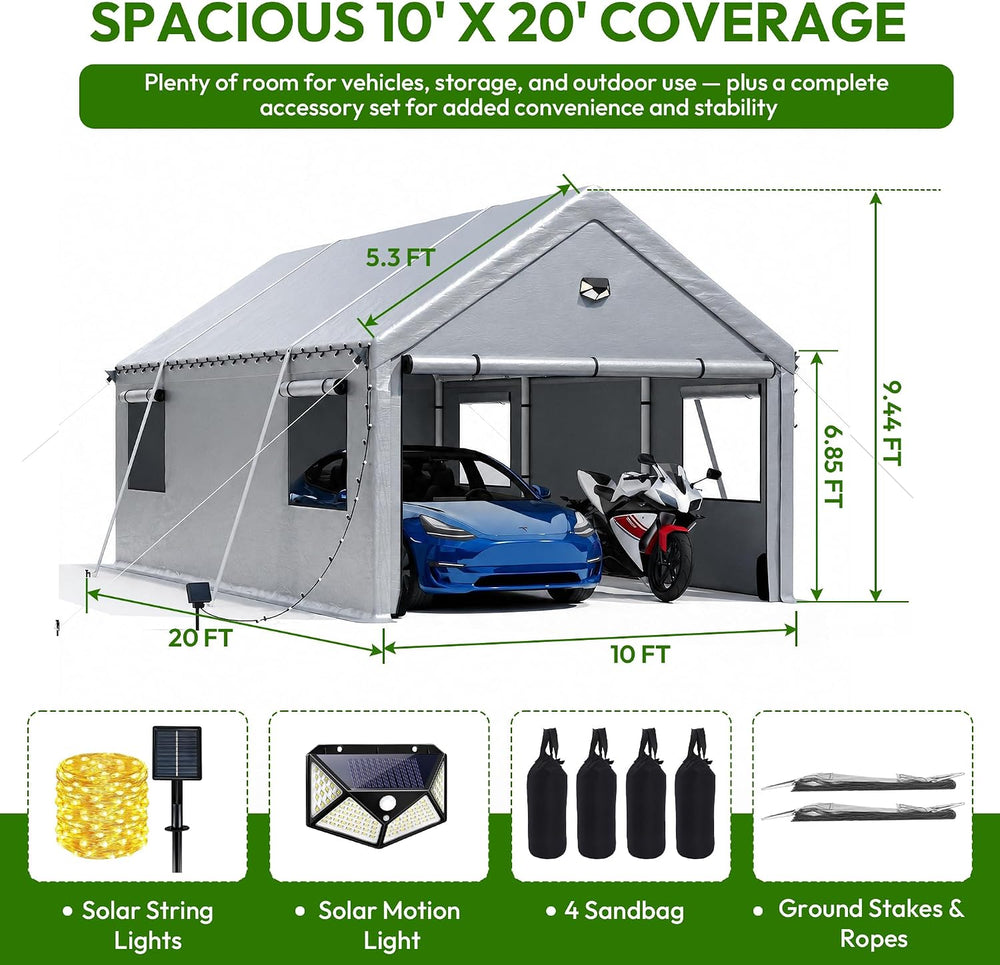 10x20FT Carport Heavy Duty Portable Garage Storage Tent with Large Rolll UP W...
