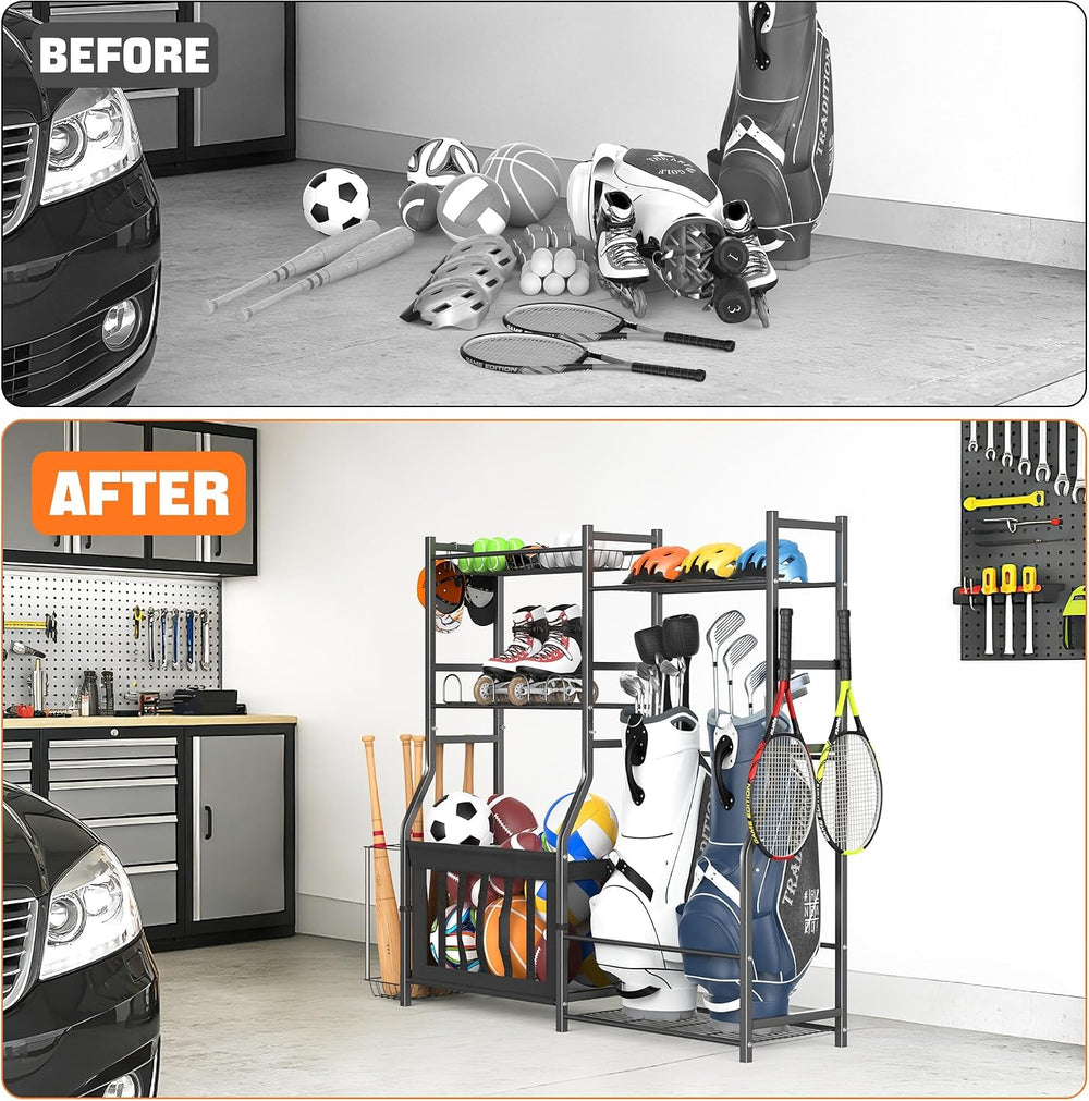 TORACK Golf Bags Stand with Ball Storage, Large Capacity Garage Sports Equipm...