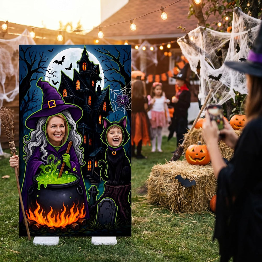 Qunclay 5.4 ft Halloween Witch Cardboard Cutout Photo Prop with Base