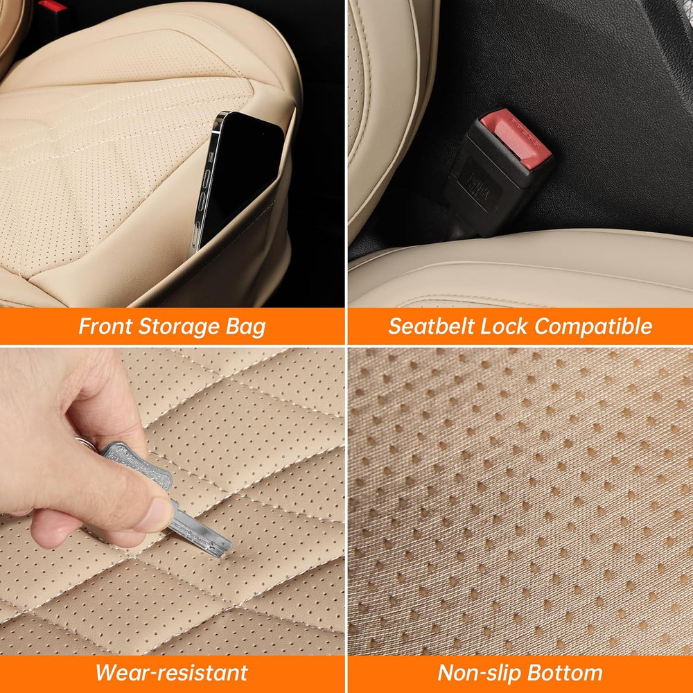 Beige Car Seat Covers Full Set Universal 5-Seater Full Coverage